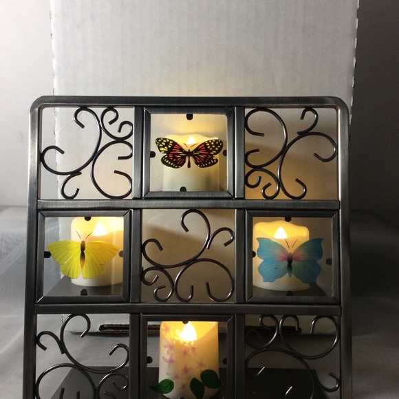 PARTYLITE BUTTERFLY Metal Easel & Etched Glass Tea Light Candleholder + LED - Picture 2 of 9